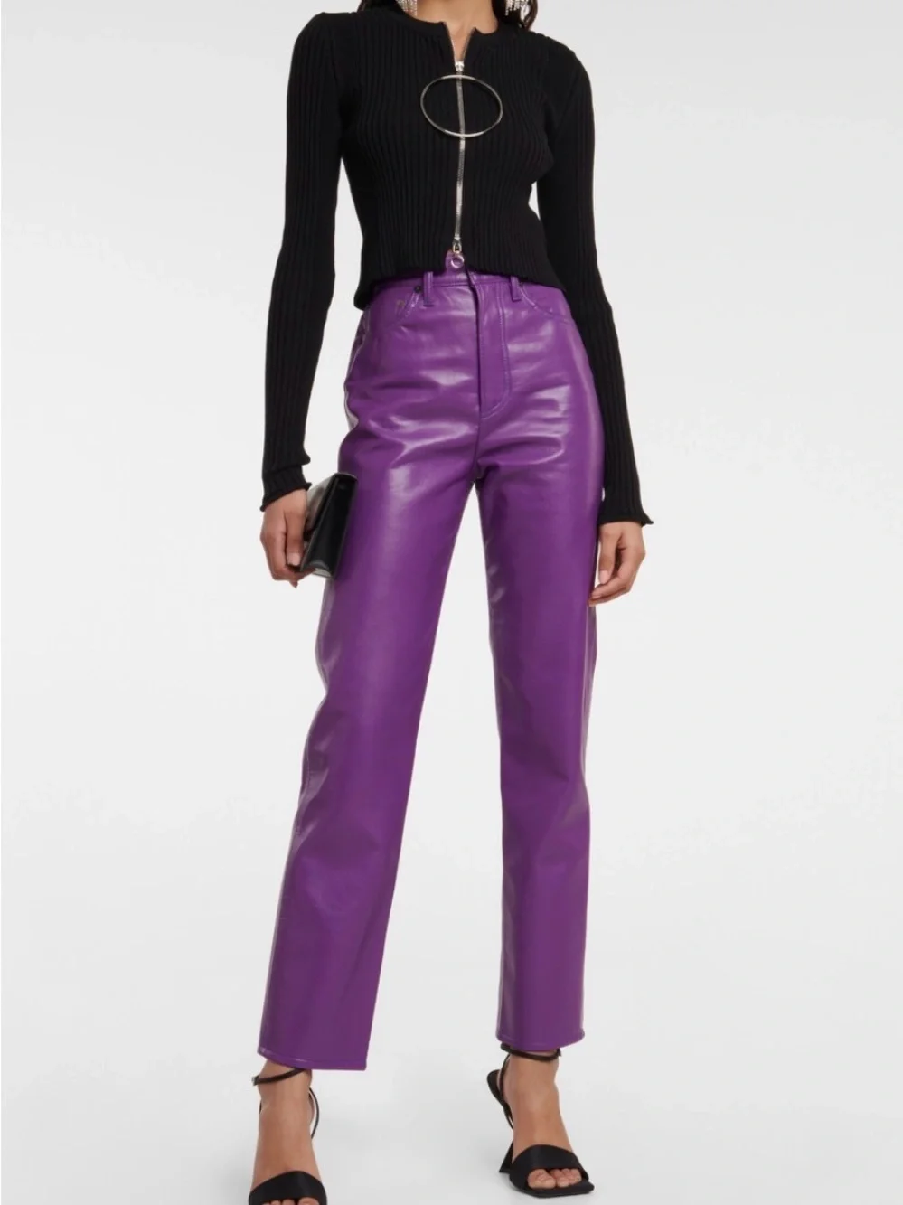 Agolde Purple Recycled Leather Straight-Leg Pants